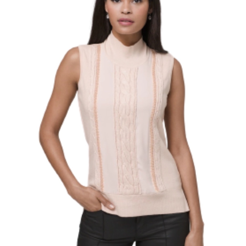 White House Black Market | Pink Sleeveless Beaded Cable Knit Top *NWT*